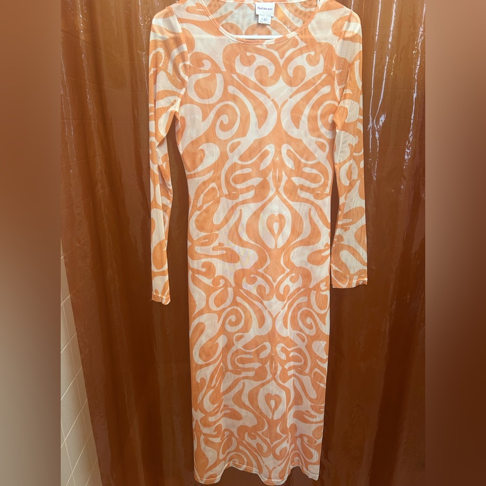 Find Me Now Orange and White Patterned Dress